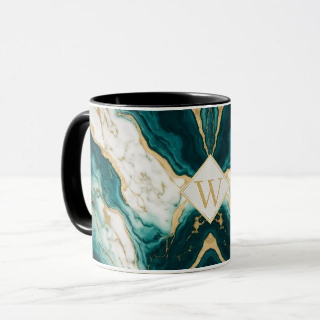 Mug Marbre de Teal et Or Classique Lettre W (Devant gauche)