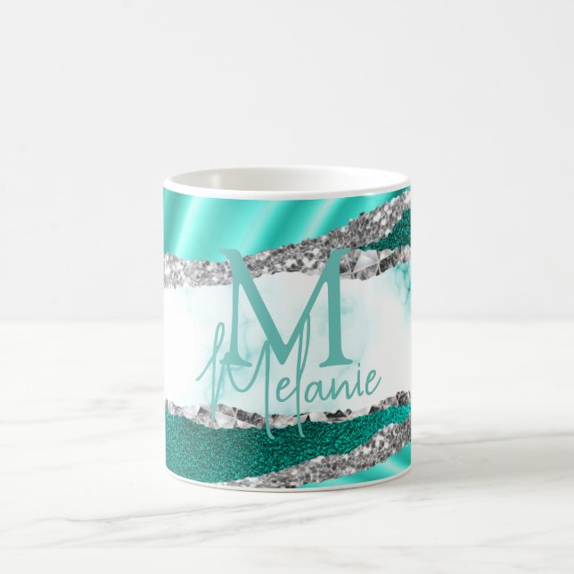 Mug Marbre de Teal Glamour & Paillettes d'Argent (Centre)
