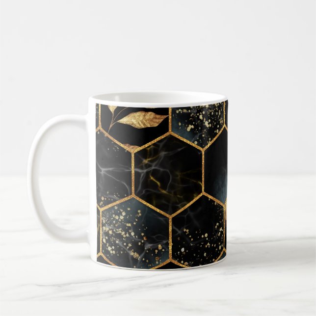 Mug Marbre et or élégant : Texture Hexagon Abstraite (Gauche)