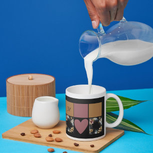 Mug marbre floral agate or noir luxueux