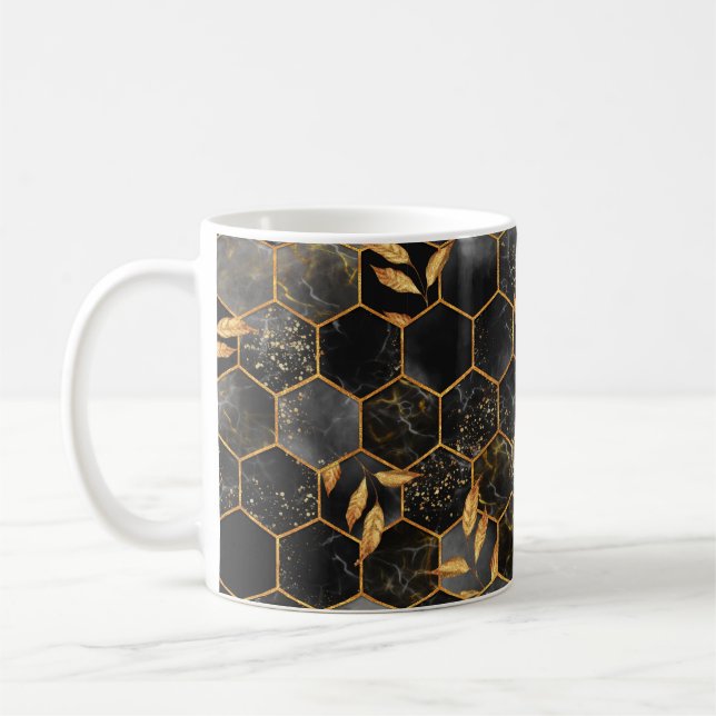 Mug Marbre hexagone texture transparente avec feuilles (Gauche)