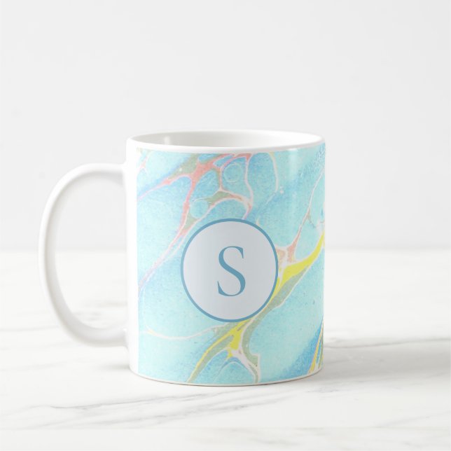 Mug Marbre imprimé bleu or avec monogramme personnalis (Gauche)