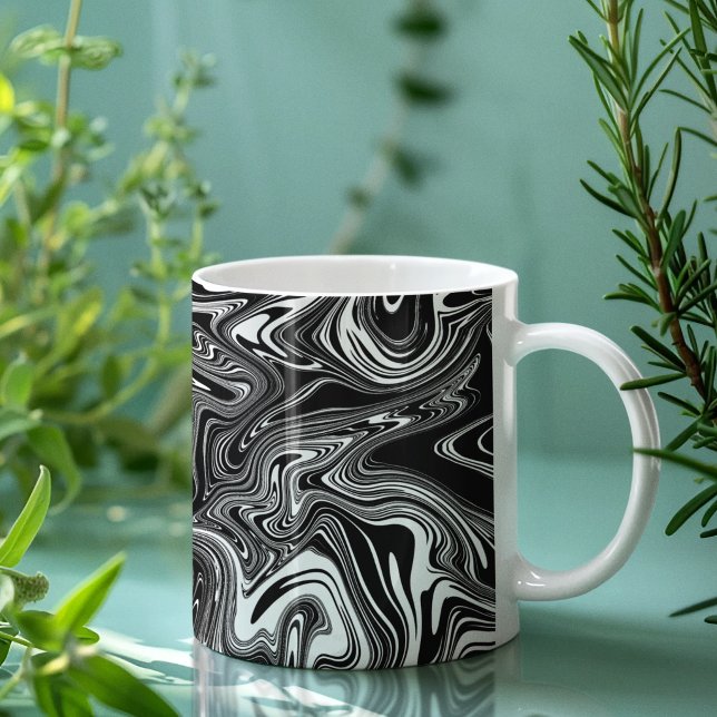 Mug Marbre Liquide Abstrait Noir et Blanc (Créateur téléchargé)