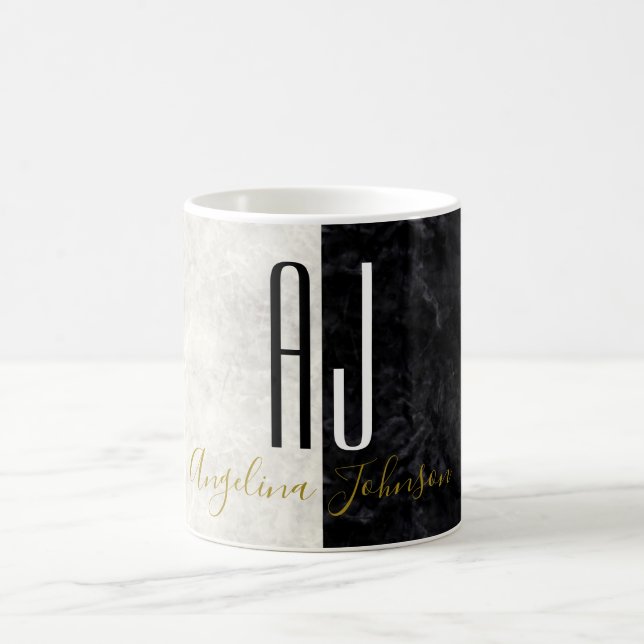 Mug Marbre Monogramme Initiales Simple Noir et Blanc (Centre)
