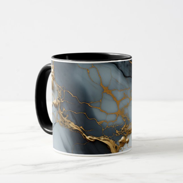 Mug Marbre Onyx Fumé avec Veines Dorées (Devant gauche)