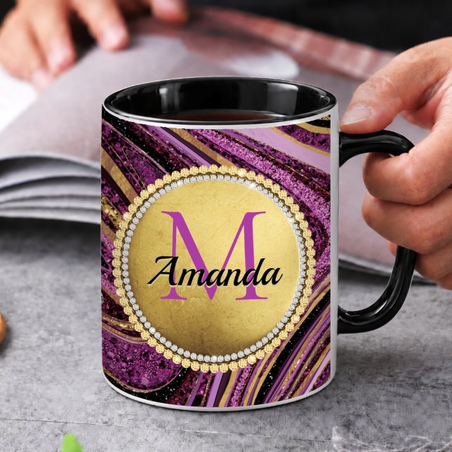 Mug Marbre pailleté chic lettre initiale rose or (Créateur téléchargé)