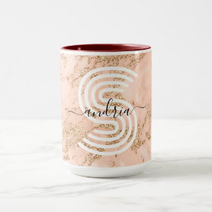 Mug Marbre Pailleté Rose Gold, Nom en Écriture Monogra