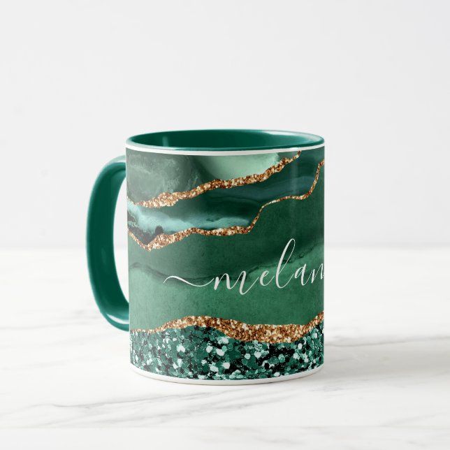 Mug Marbre Parties scintillant or vert Nom personnalis (Devant gauche)