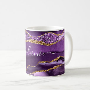 Mug Marbre Parties scintillant or violet Nom personnal