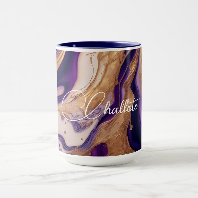Mug Marbre Parties scintillant or violet Nom personnal (Centre)