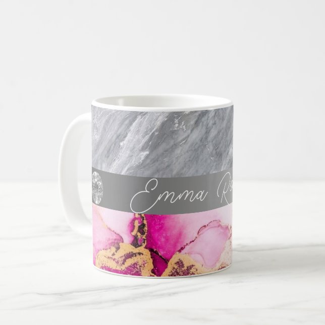 Mug Marbre rose Diamond Nom de la Parties scintillant  (Devant gauche)