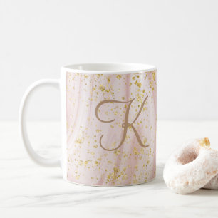 Mug Marbre rose et blanc tourbillonnant paillettes dor