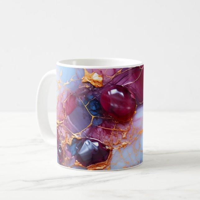 Mug Marbre Rose et Saphir avec Veines d'Or (Devant gauche)