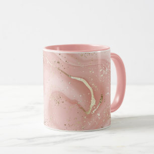 Mug Marbre Rose Pâle Pailleté Or Motif Abstrait