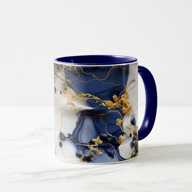 Mug Marbre Saphir de Minuit avec Fils d'Or (Devant droit)