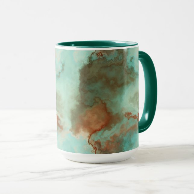 Mug Marbre turquoise et rouille Abstrait (Devant droit)