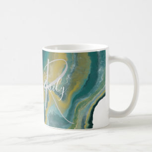 Mug Marbre vert de mer Nom Abstrait Monogramme