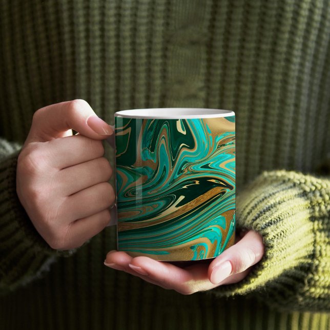 Mug Marbre vert et or liquide (Emerald Green and Gold Paint Pour Mug)