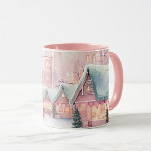 Mug Marché de Noël à la menthe et rose - Scène d'hiver