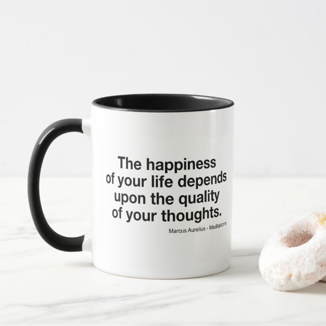 Mug Marcus Aurelius Quote: "Happiness Depends On..." (Avec donut)