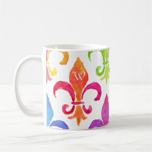Mug Mardi Gras Arc-en-ciel Fleur de lis Monogramme