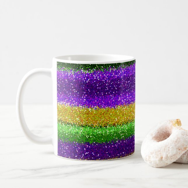 Mug Mardi Gras Fest Profond violet jaune Parties scint (Avec donut)