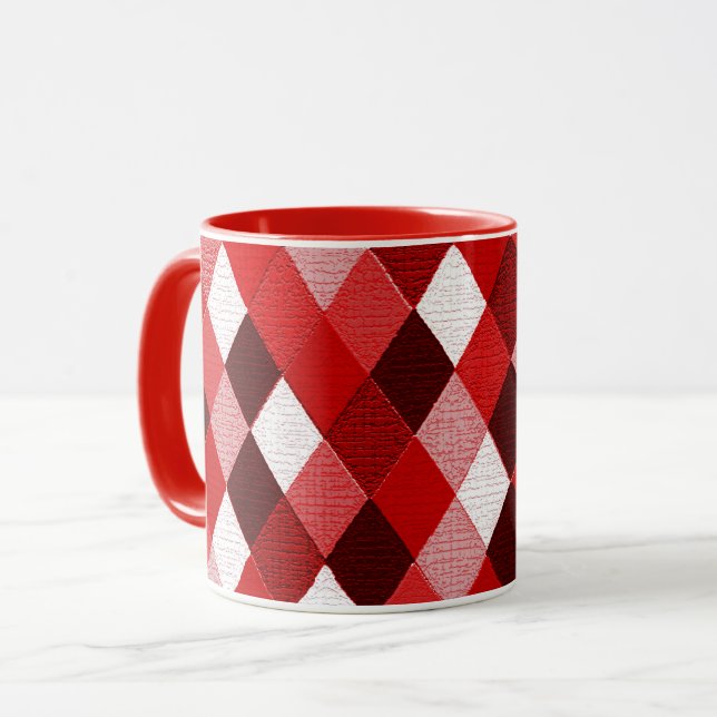 Mug MARDI GRAS HARLEQUIN MOTIF Rouge rose blanc Rhombi (Devant gauche)