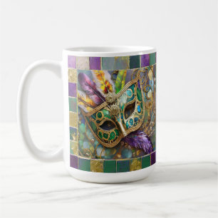 Mug Mardi Gras Masque de plumes vert et doré