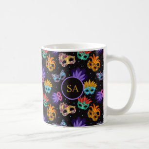 Mug Mardi Gras Masque de plumes violet vert bleu étoil