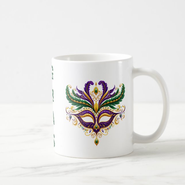 Mug Mardi Gras Masque Mug, Violet, Vert, Jaune (Droite)