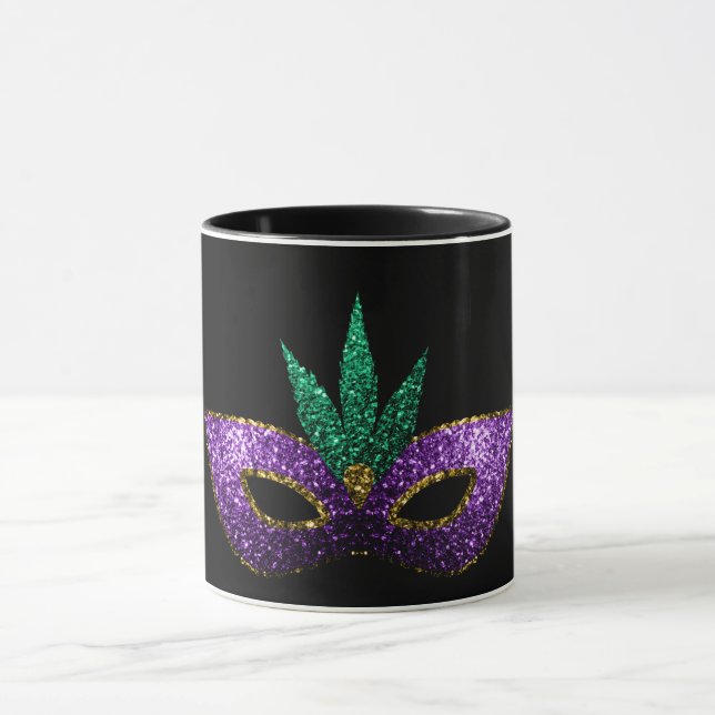 Mug Mardi Gras Masque violet vert or étincelles noir (Centre)