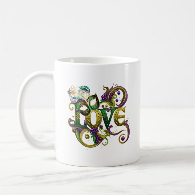 Mug Mardi Gras Masquerade Masque Mot LOVE Célébration (Gauche)