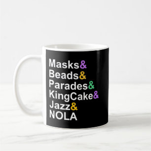 Mug mardi gras masques perles défilés kingcake jazz no