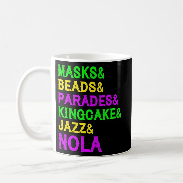 Mug Mardi Gras Masques Perles Parade de Jazz King Cake (Gauche)