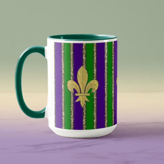 Mug Mardi Gras Verticales Stripes & Fleur de Lys (Créateur téléchargé)