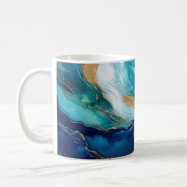 Mug Marées mystiques : L'art du cobalt et du sarcelle (Gauche)