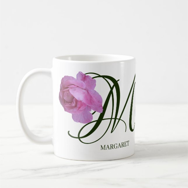 Mug Margaret nom personnalisable rose rose rose floral (Gauche)