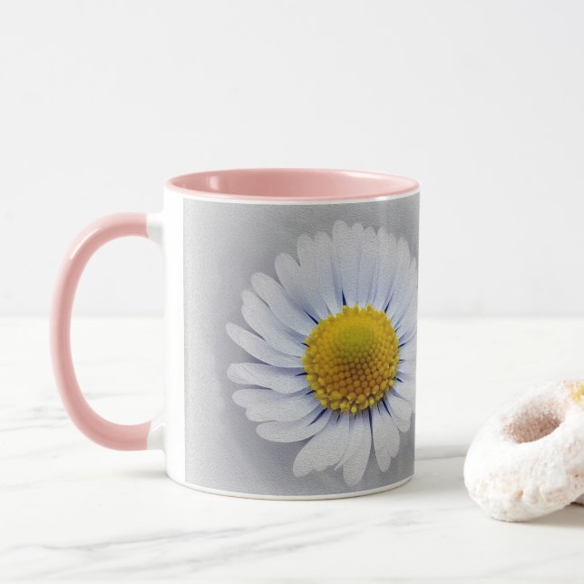 Mug marguerite blanche brillante (Avec donut)