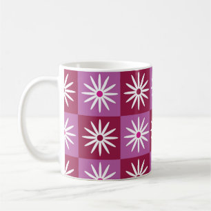 Mug Marguerites blanches à carreaux sur des damiers ro