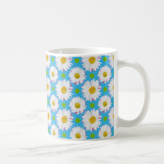 Mug Marguerites blanches et Pois verts sur Turquoise (Droite)