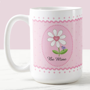 Mug Marguerites blanches roses Be Mine Valentine