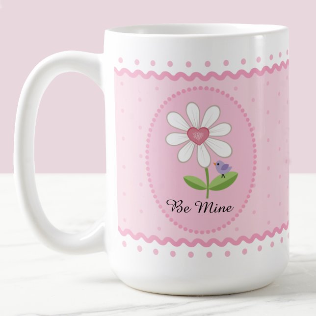 Mug Marguerites blanches roses Be Mine Valentine (Créateur téléchargé)