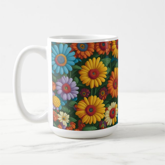 Mug Marguerites colorées de style les années 70 rétro (Gauche)
