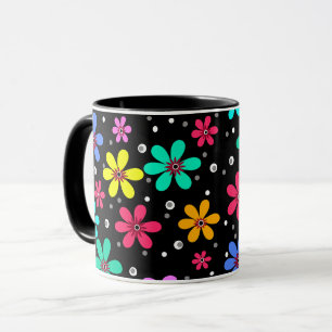 Mug Marguerites multicolores sur fond noir