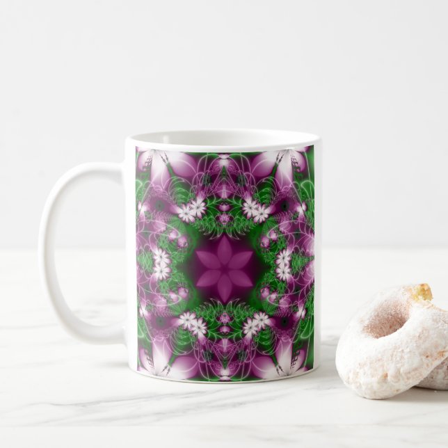 Mug Marguerites | Violet et vert Fractage Art (Avec donut)