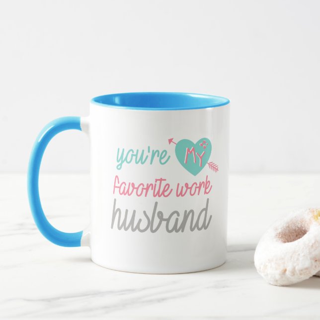 Mug Mari rose bleu de travail d'amour - thé de café (Avec donut)
