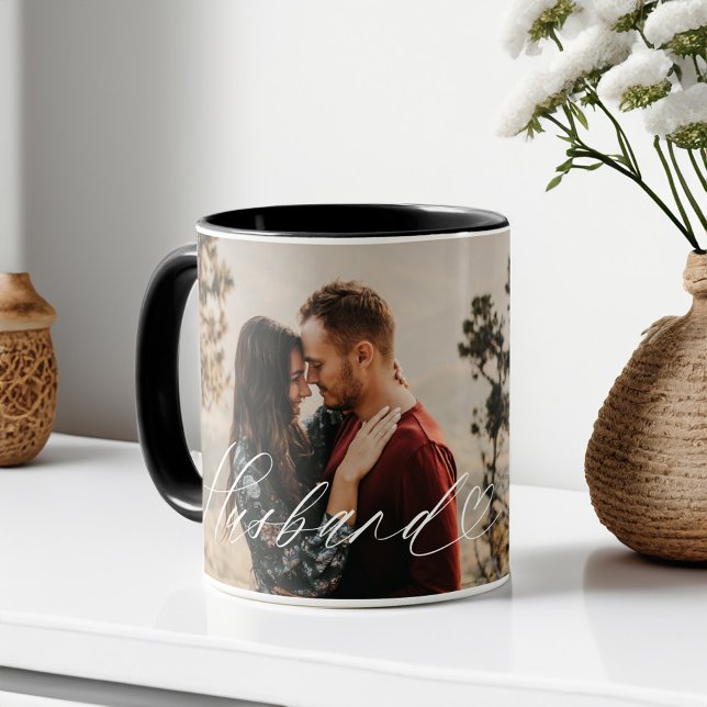 Mug Mari Script Coeur Grateful Chaque Moment Photo (Husband Script Heart Grateful Every Moment Photo Mug)