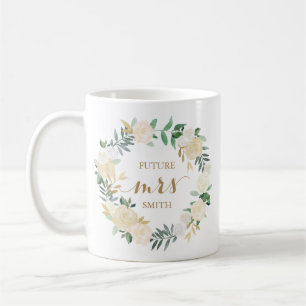Mug Mariage à fleurs blanches d'or Planification Mme 