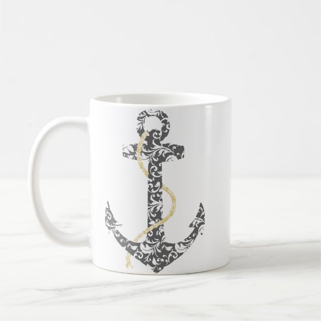 Mug Mariage à la plage de la Ancre jaune et gris (Gauche)