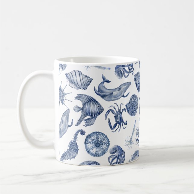 Mug Mariage à l'aquarelle moderne plage côtière Bleu (Gauche)